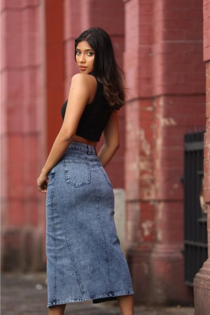 DAILY SLIT DENIM MIDI SKIRT - Image 3
