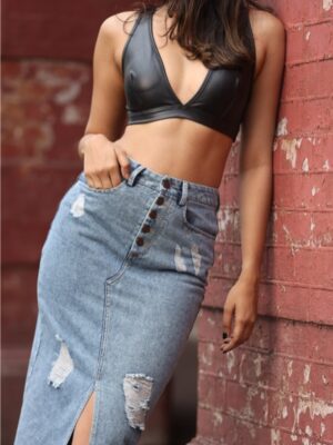 SARAH CLASSIC LONG DENIM SKIRT