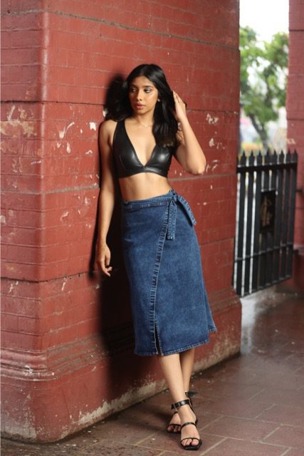 YVONNE WRAP DENIM MIDI SKIRT - Image 2
