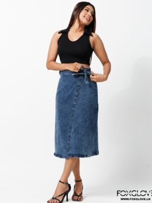 YVONNE WRAP DENIM MIDI SKIRT