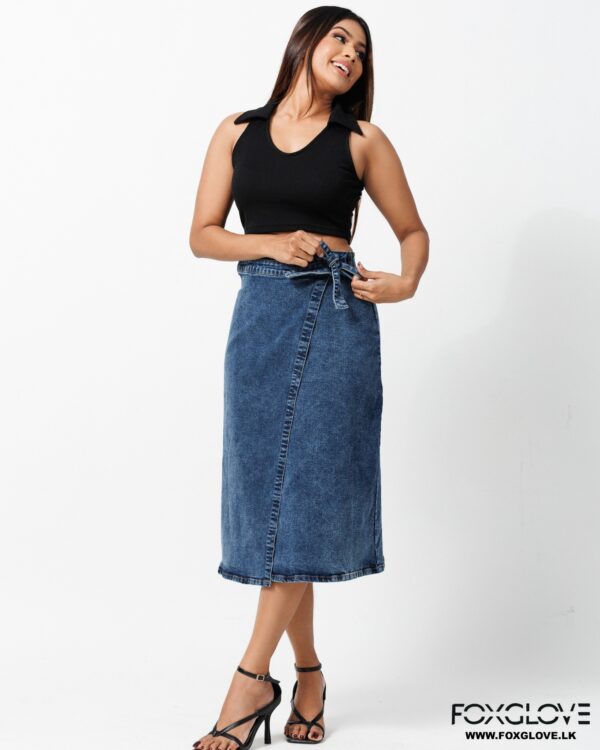 YVONNE WRAP DENIM MIDI SKIRT