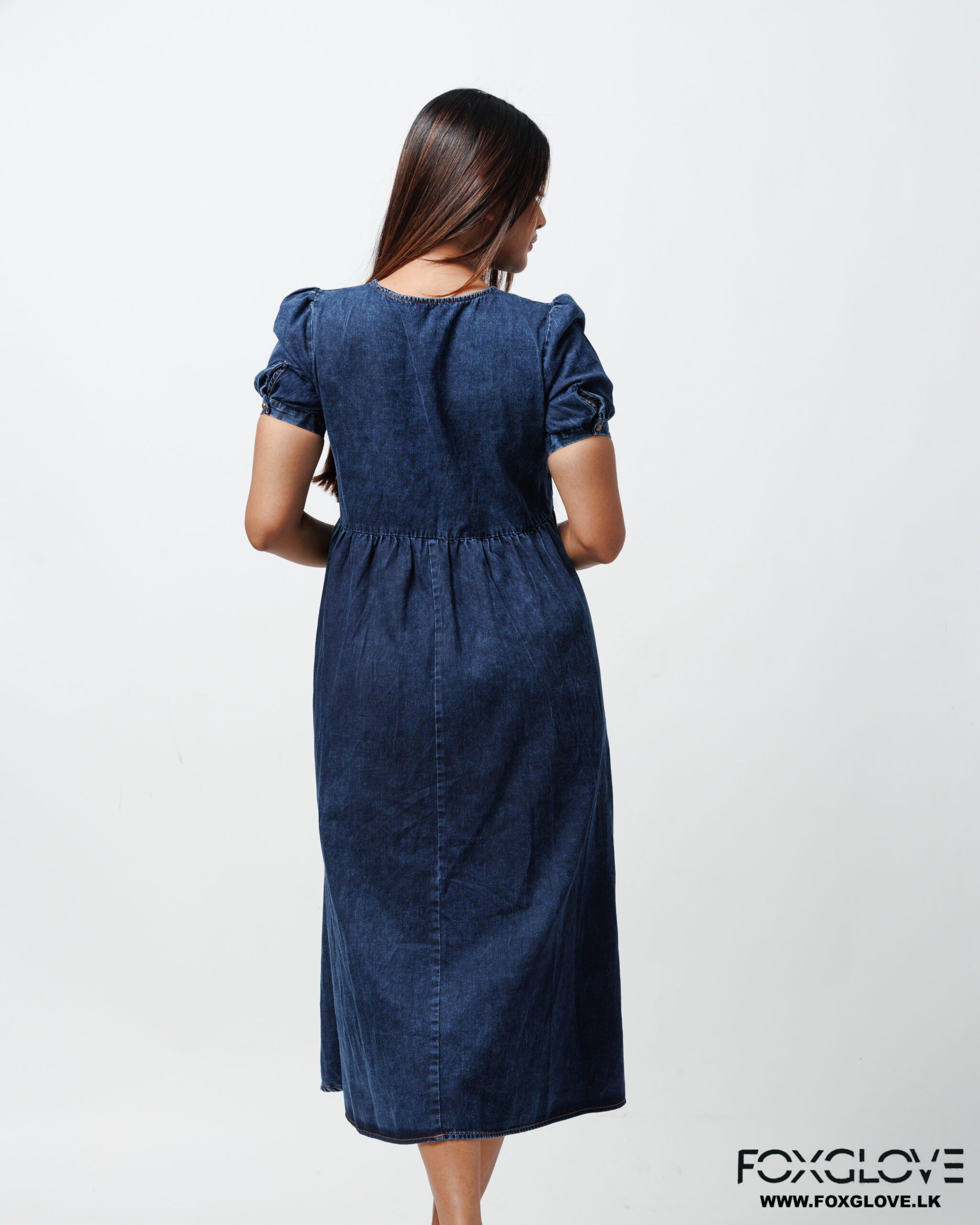 FRENCH NAVY WAIST EXTRA GATHERED MIDI DRESS - Image 3