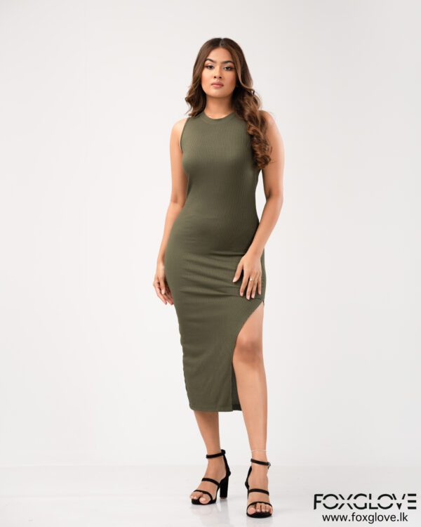 SIDE OPEN RIBBED MIDI DRESS - Image 4