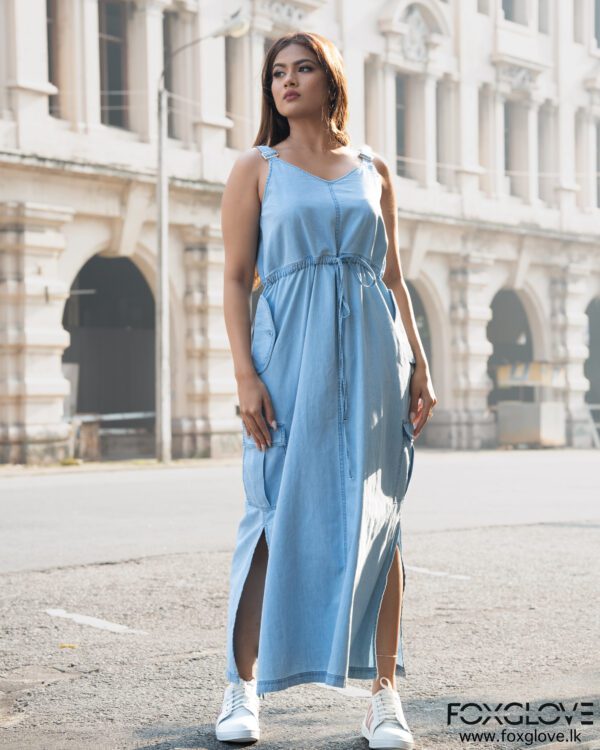 CARGO POCKET DETAILS DENIM LONG DRESS - Image 2