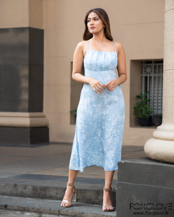 PINTUCK FLORAL CAMI DRESS WITH BACK DETAILS