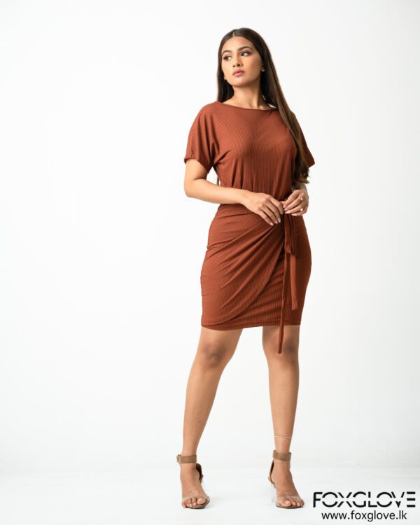 BATWING SLEEVE KNOT SIDE WRAP HEM DRESS