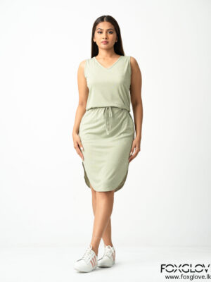 LASTICATED WAIST CURVED HEM RIBBED DRESS