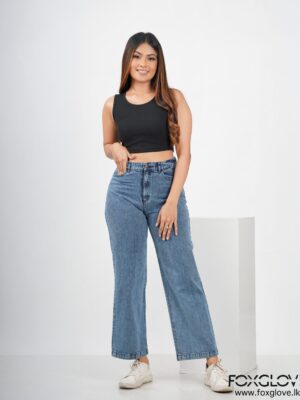 MID BLUE ACID WASH HIGH WAIST MOM JEAN