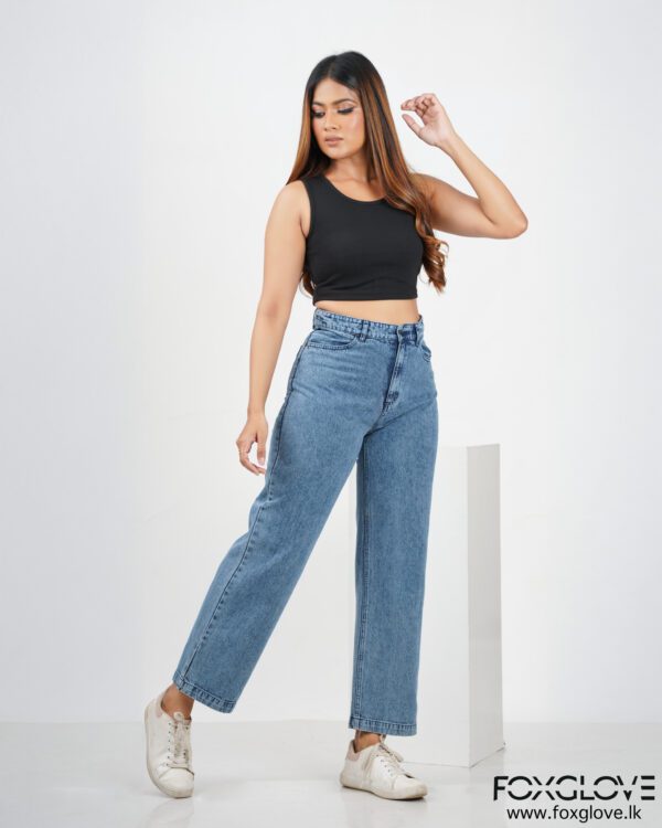 MID BLUE ACID WASH HIGH WAIST MOM JEAN - Image 3