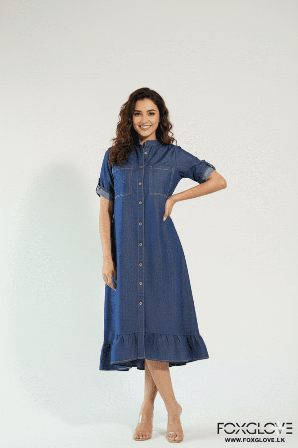 YUMI BLUE RELAXED FIT CHAMBRAY HI-LOW DRESS