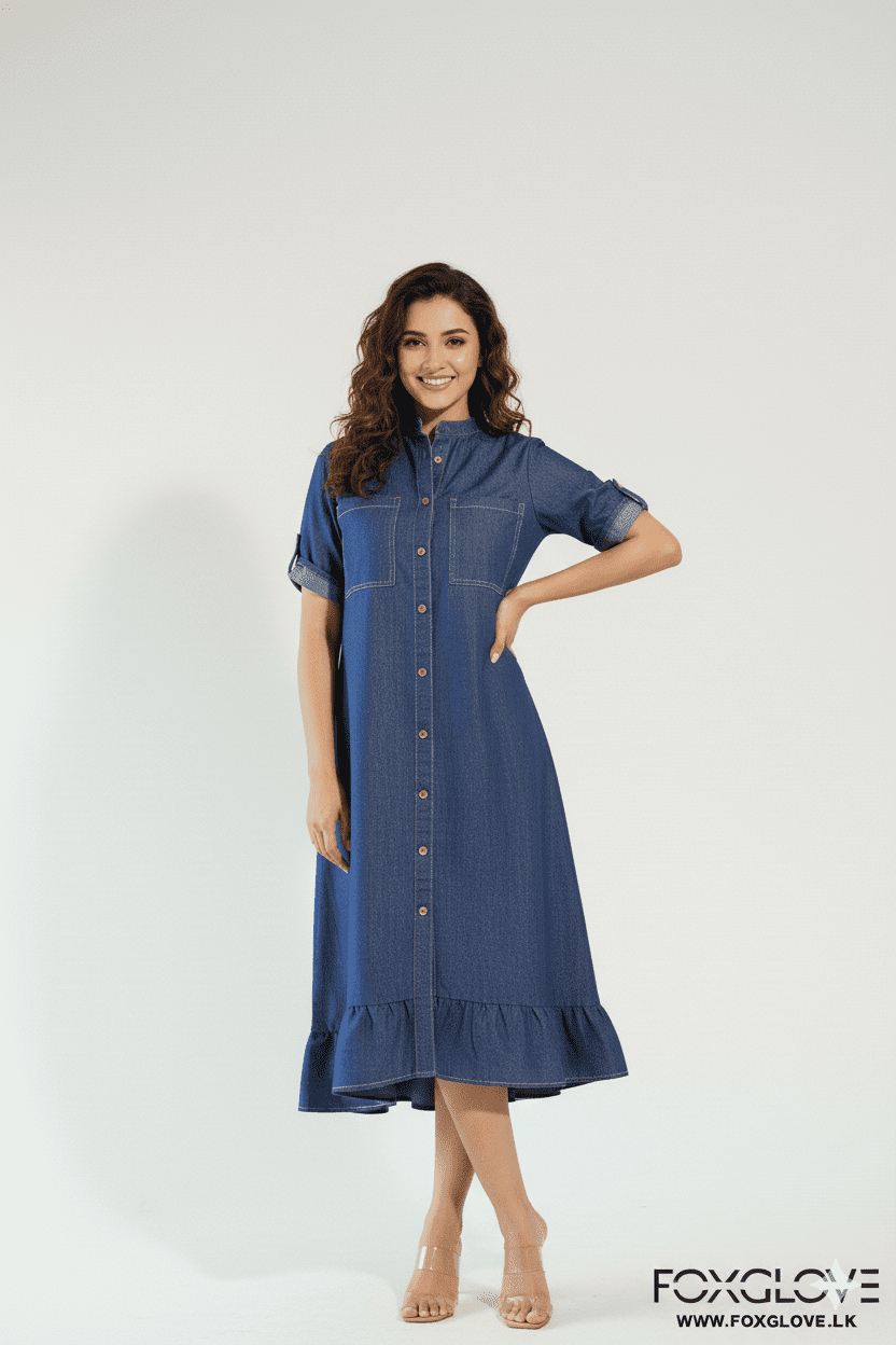 YUMI BLUE RELAXED FIT CHAMBRAY HI-LOW DRESS