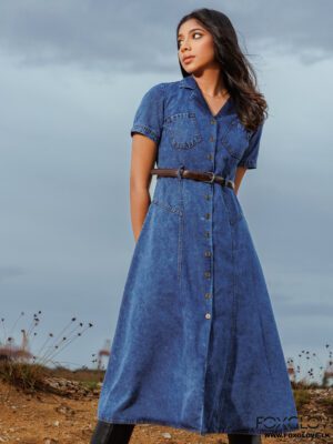 LAPEL COLLARD BUTTON DOWN DENIM DRESS