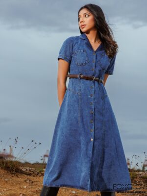 LAPEL COLLARD BUTTON DOWN DENIM DRESS