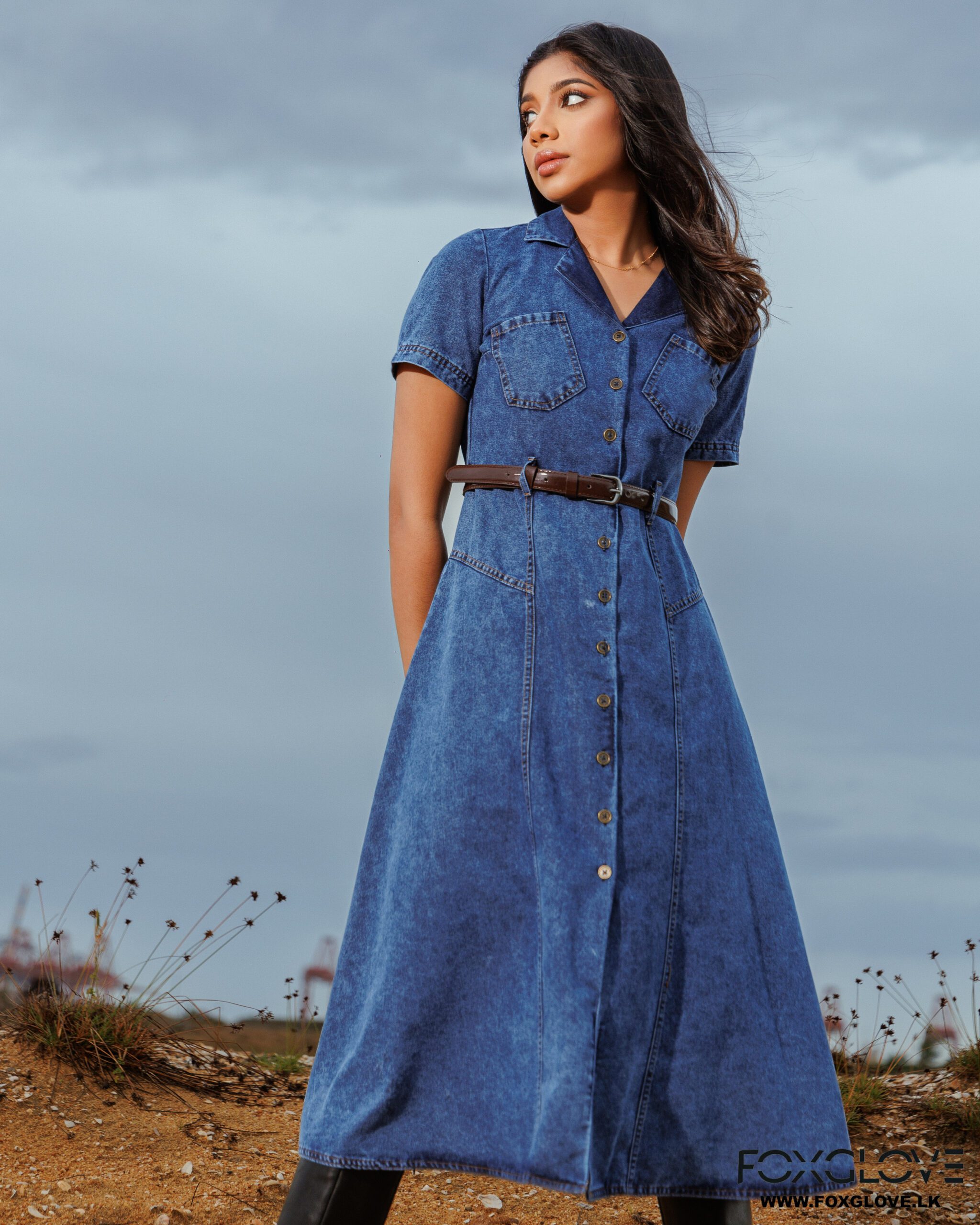 LAPEL COLLARD BUTTON DOWN DENIM DRESS