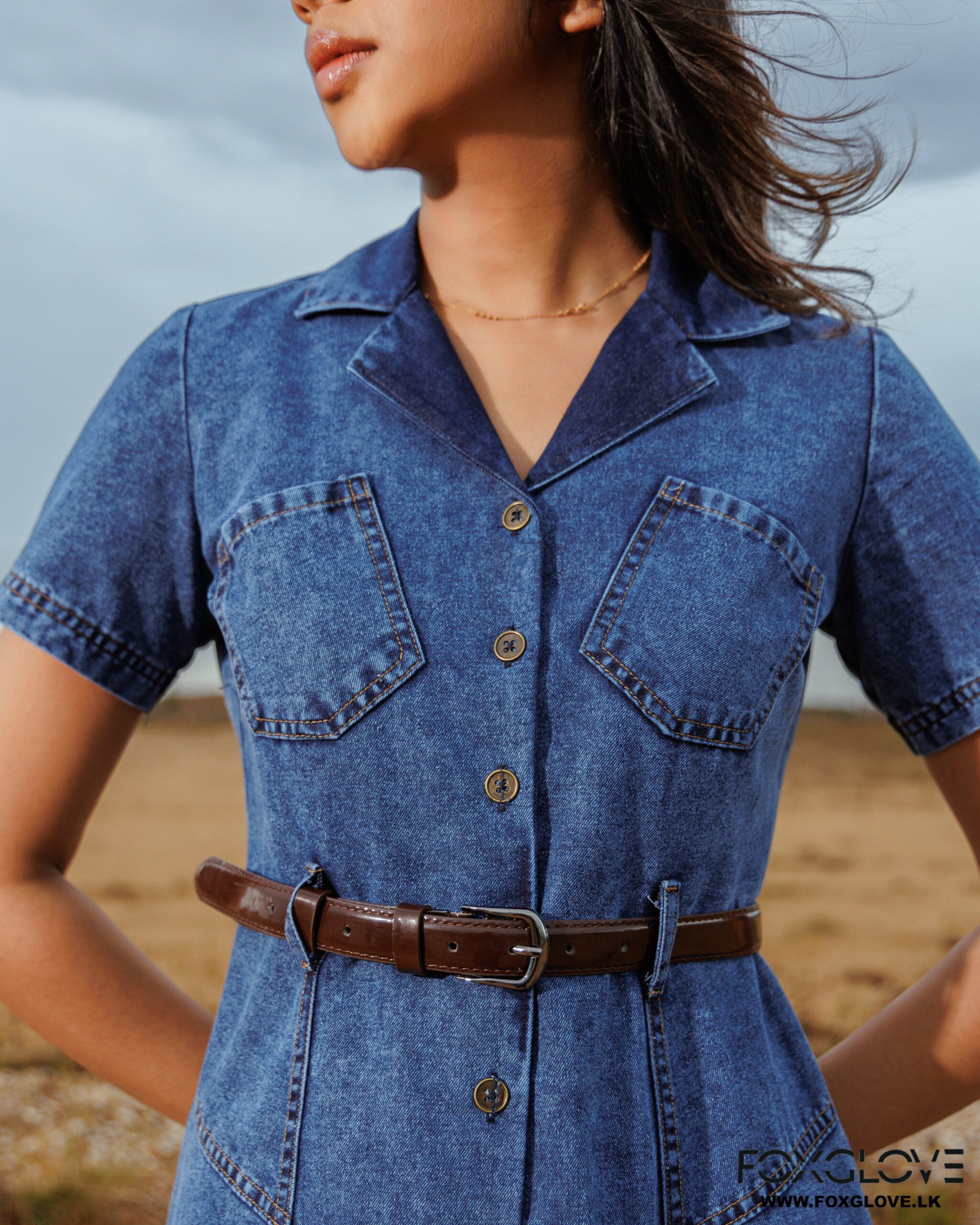 LAPEL COLLARD BUTTON DOWN DENIM DRESS