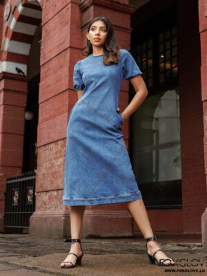 ANITA ZIG-ZAG STITCH DETAILS DENIM DRESS
