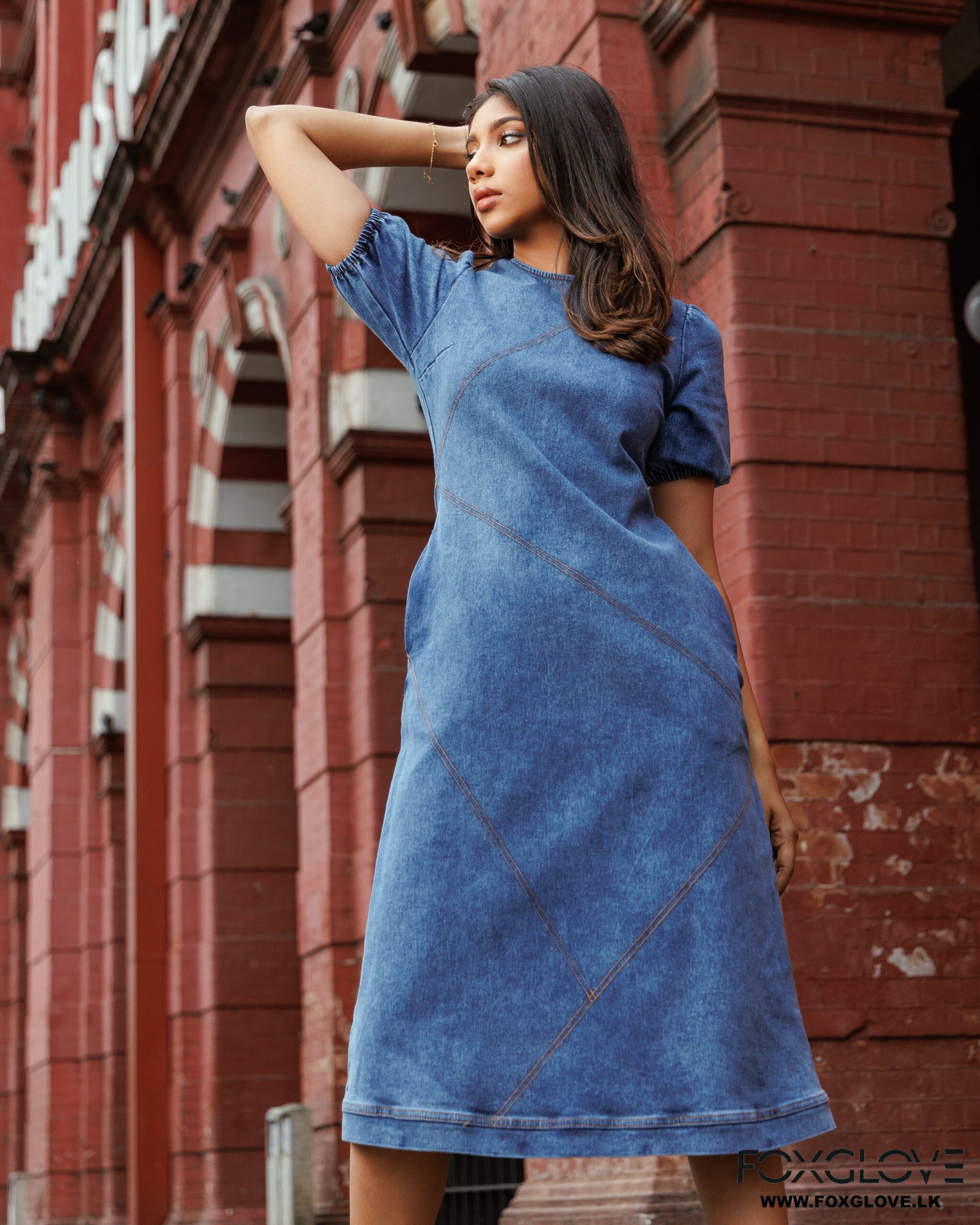 ANITA ZIG-ZAG STITCH DETAILS DENIM DRESS - Image 2