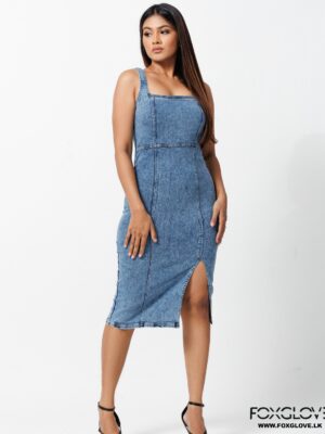 JOSETTE SQUARE NECK SLEEVELESS DENIM DRESS