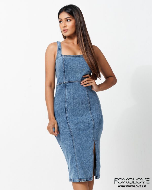 JOSETTE SQUARE NECK SLEEVELESS DENIM DRESS - Image 3