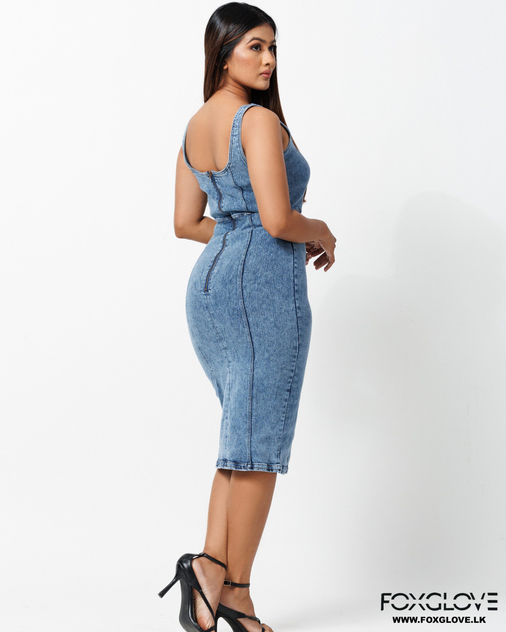 JOSETTE SQUARE NECK SLEEVELESS DENIM DRESS - Image 2