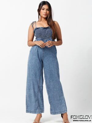 SMOCKED CHAMBRAY JUMSUIT