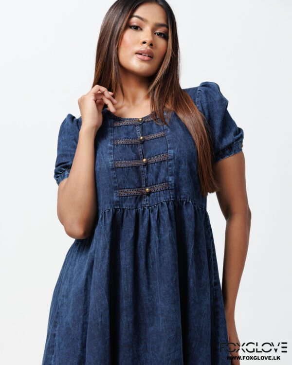FRENCH NAVY WAIST EXTRA GATHERED MIDI DRESS