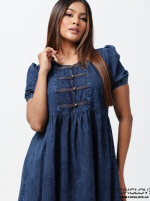 FRENCH NAVY WAIST EXTRA GATHERED MIDI DRESS