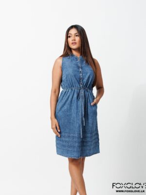 PINTUCK HEM DETAILS CHAMBRAY DRESS