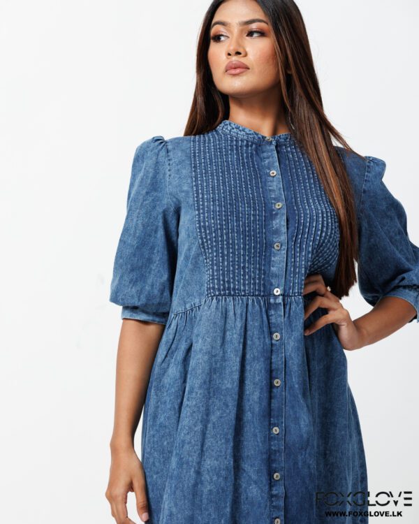 PINTUCK TOP BUTTON DOWN CHAMBRAY DRESS - Image 2