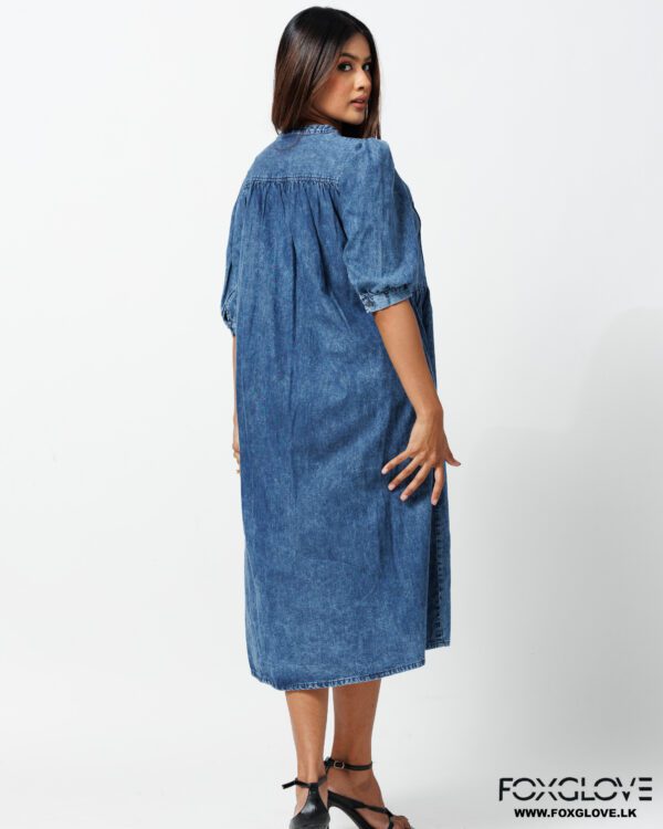 PINTUCK TOP BUTTON DOWN CHAMBRAY DRESS - Image 3