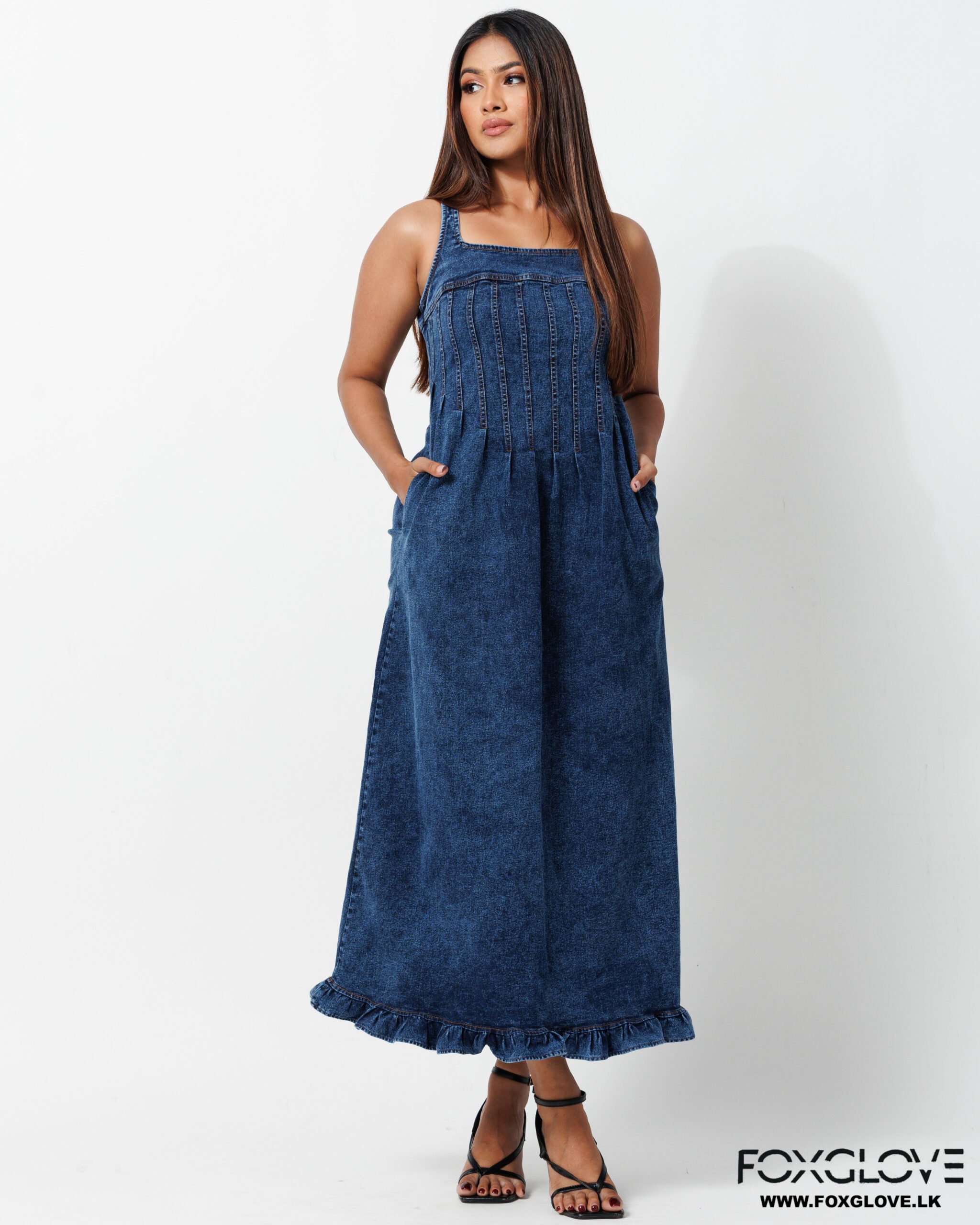 CLAIR ECHOES BLUE DENIM MIDI DRESS