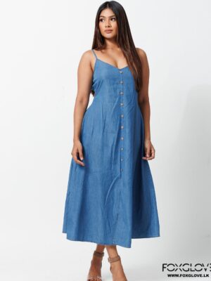 SLIT CRUSH LIGHT CHAMBRAY DRESS