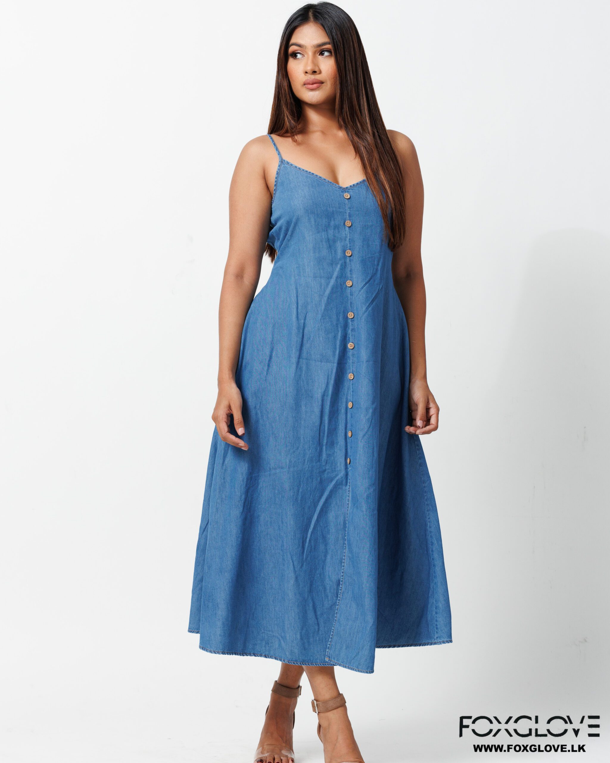 SLIT CRUSH LIGHT CHAMBRAY DRESS