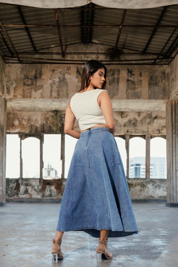 HIGH WAIST WASHED DENIM LONG SKIRT