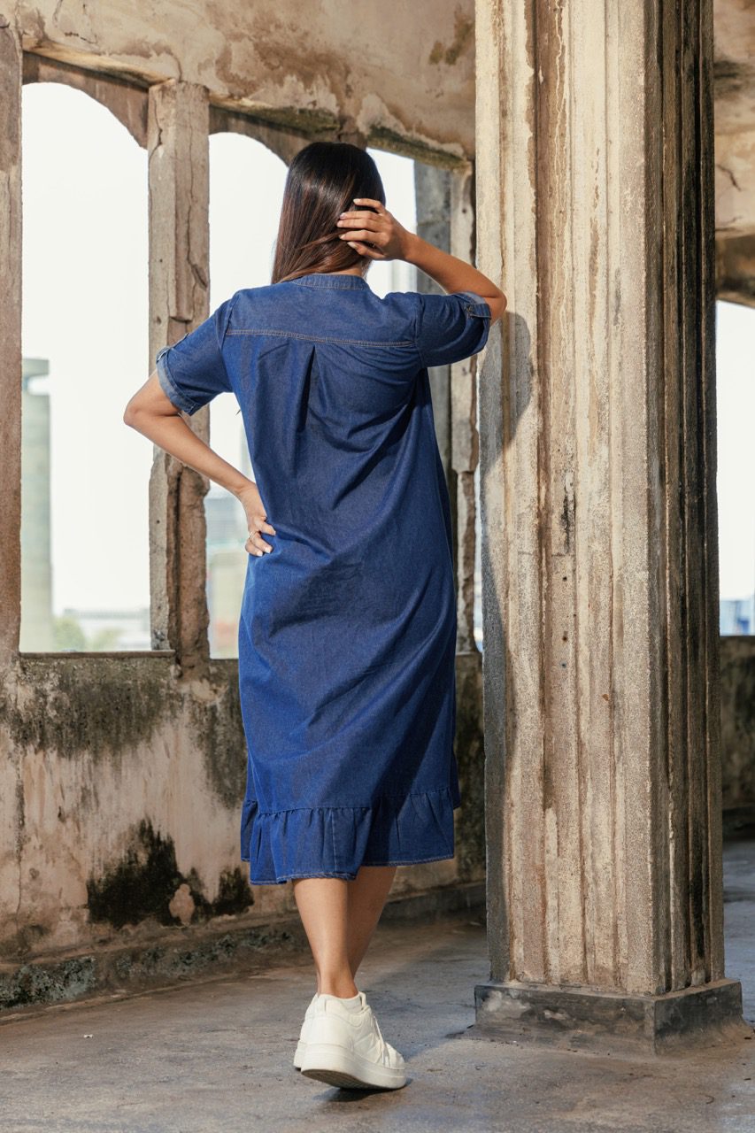 YUMI BLUE RELAXED FIT CHAMBRAY HI-LOW DRESS - Image 3