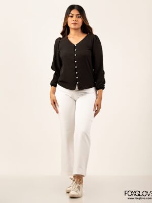 BUTTON DETAIL LONG SLEEVE OFFICE BLOUSE