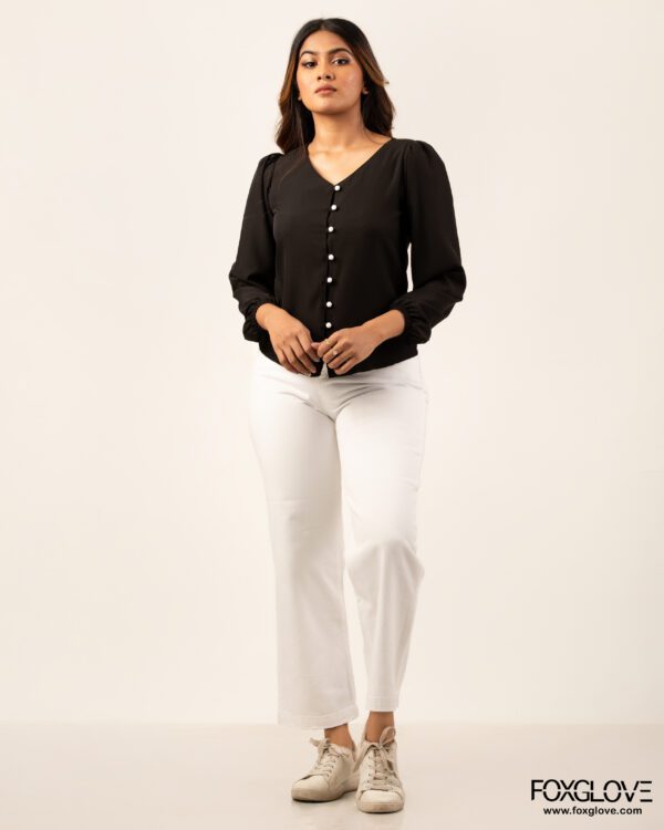 BUTTON DETAIL LONG SLEEVE OFFICE BLOUSE - Image 3