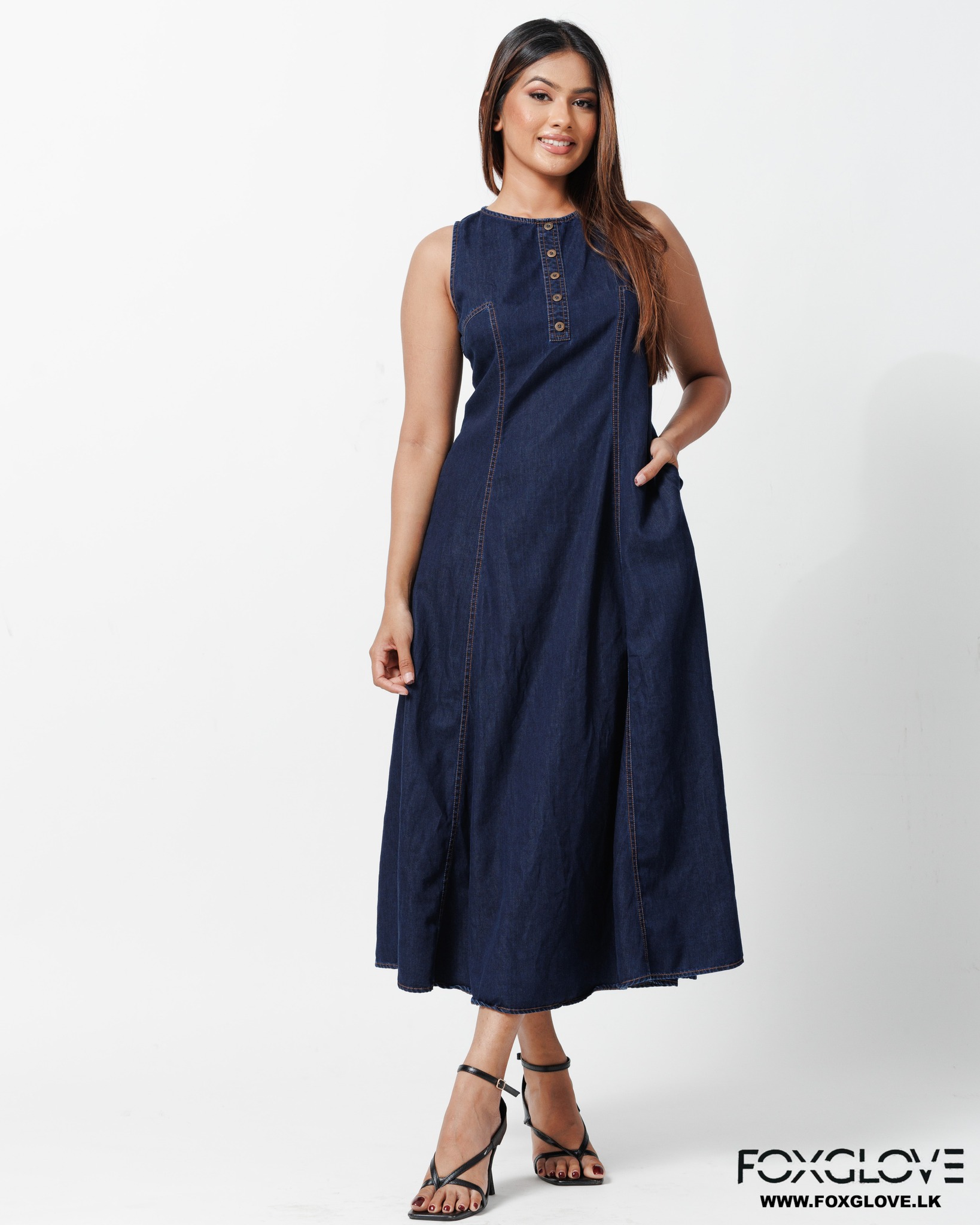 PRINCES SEAMED A-LINE CHAMBRAY DRESS
