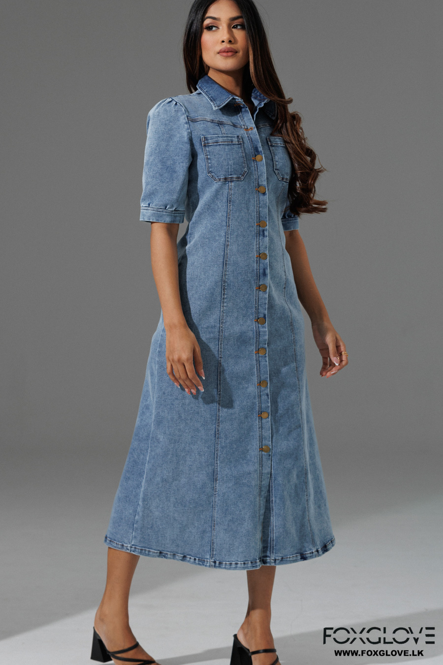 SHORT SLEEVE BUTTON DOWN DENIM SHIRT DRESS - Image 4