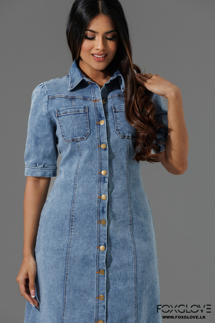 SHORT SLEEVE BUTTON DOWN DENIM SHIRT DRESS - Image 3
