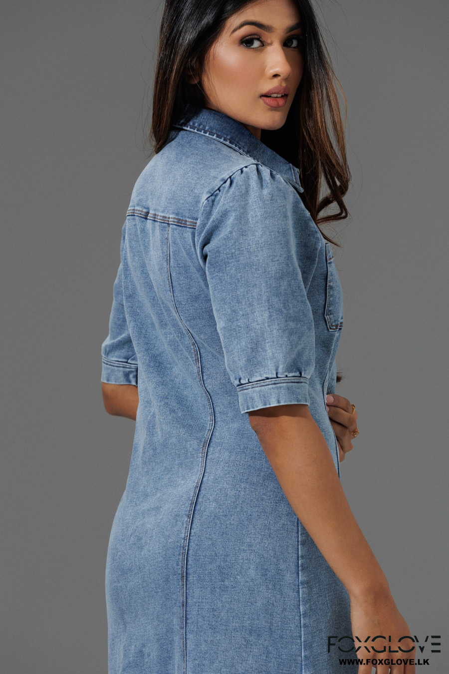 SHORT SLEEVE BUTTON DOWN DENIM SHIRT DRESS - Image 2