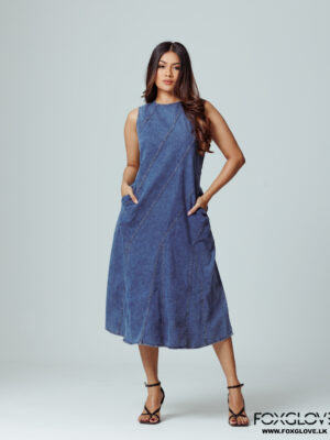 SEAMED DENIM MIDI DRESS