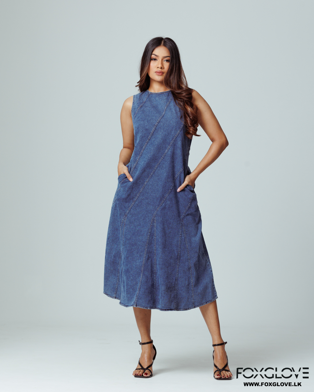 SEAMED DENIM MIDI DRESS