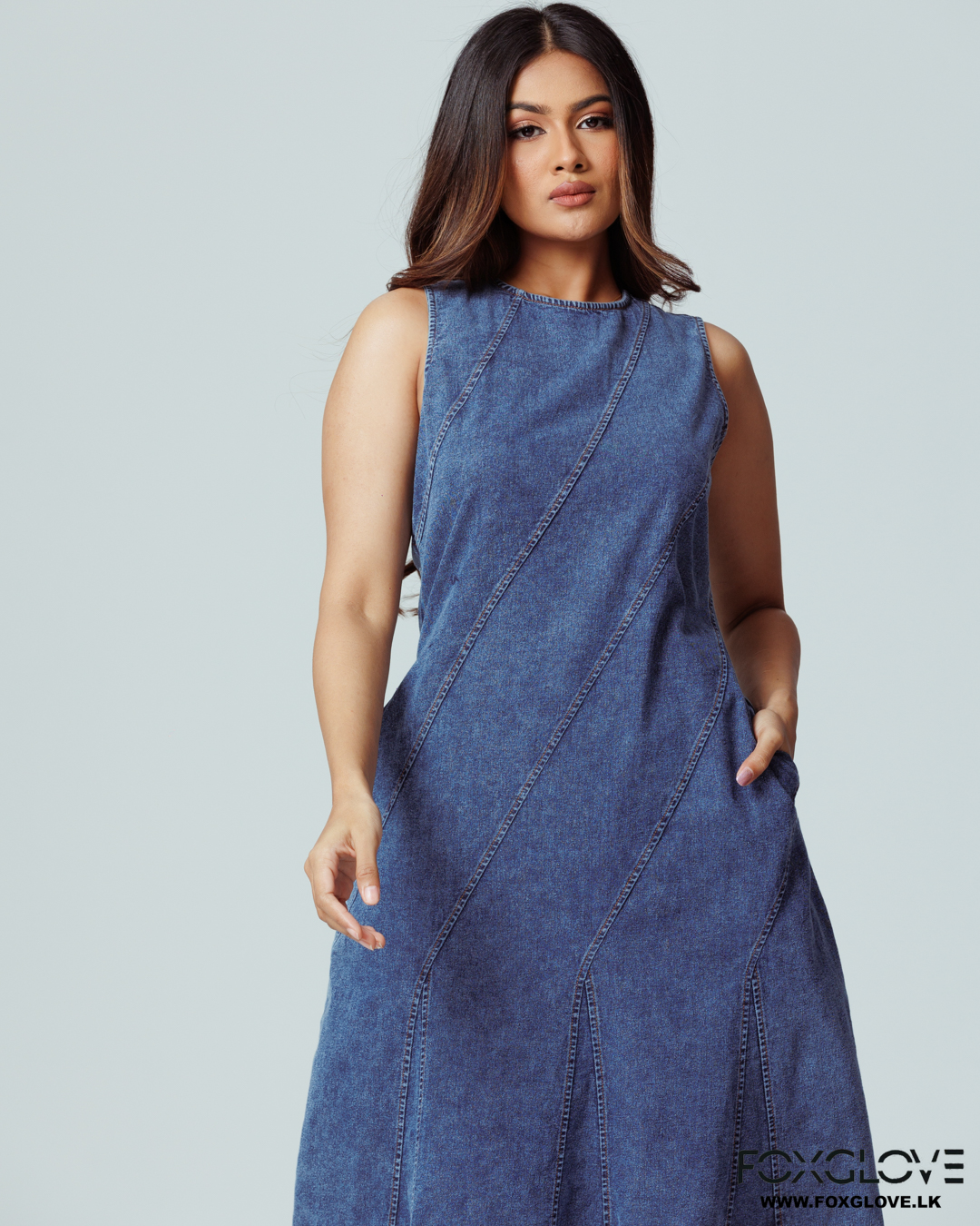 SEAMED DENIM MIDI DRESS - Image 3