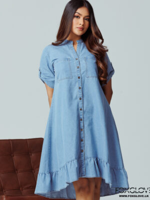 YUMI BLUE RELAXED FIT CHAMBRAY HI-LOW DRESS