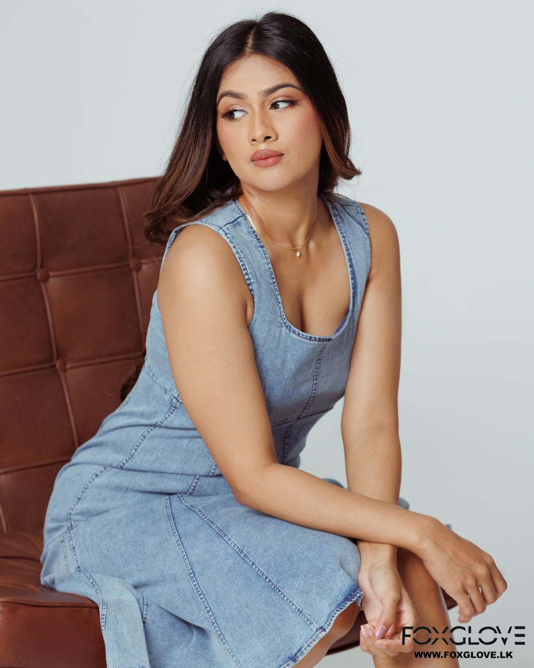 MININA SQUARE NECK DENIM MIDI DRESS - Image 4