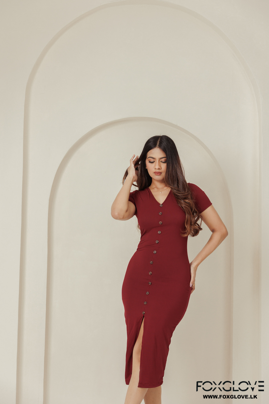 CONTRAST BUTTON DETAIL RIBBED DRESS - Image 6