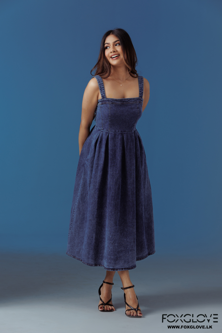 ANDREA DENIM MIDI DRESS