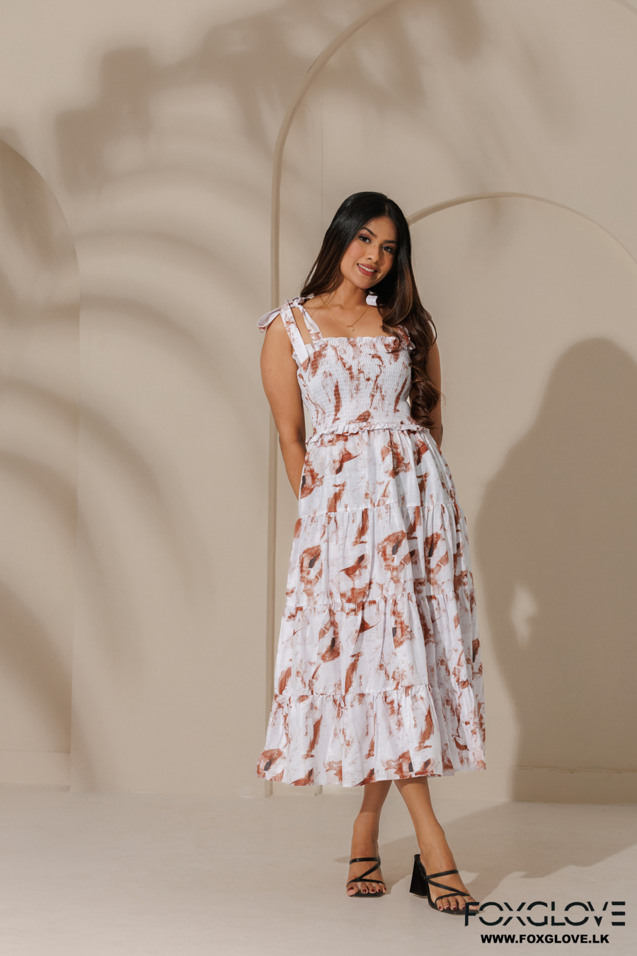 TIE & DYE PRINT SMOCKED MIDI TIERED DRESS - Image 9