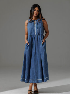 LACE TIE UP FRONT CHAMBARY DRESS